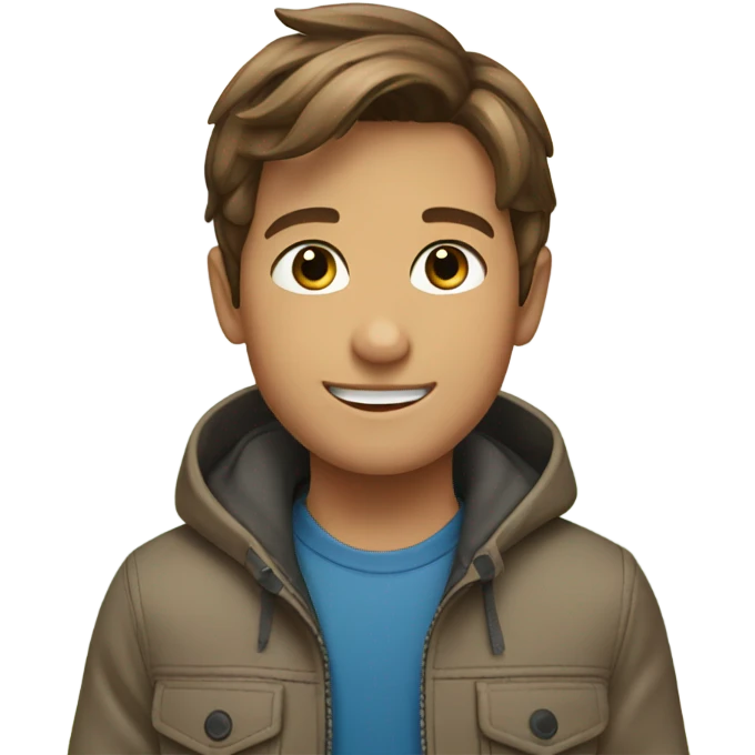 smiling boy outdoors in jacket brown hair emoji