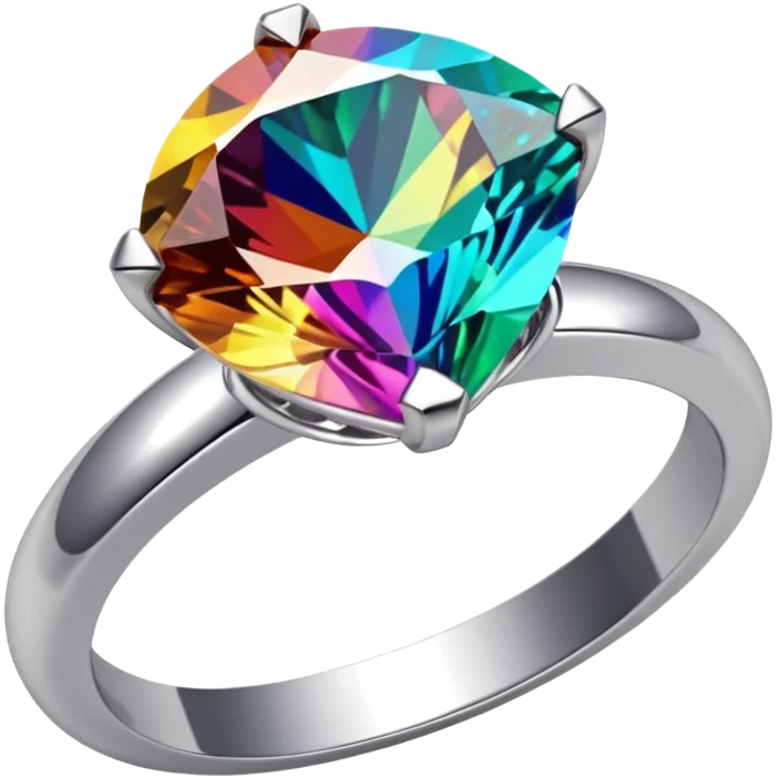 Multichrome coloringshifting 3D diamond, Sparkling Silver Ring
 emoji