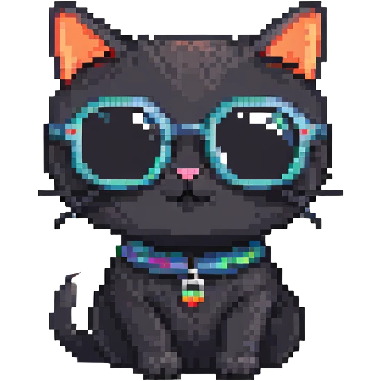 black cat wearing round sunglasses, cool pose emoji