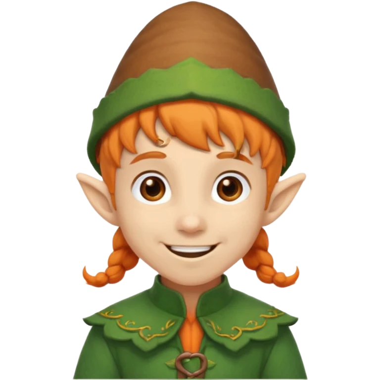 Elf boy with orange ponytail and acorn hat emoji