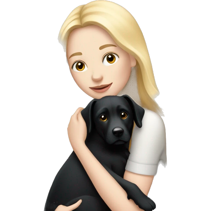 pretty woman with pale skin, very long blonde hair hugging a black dog emoji