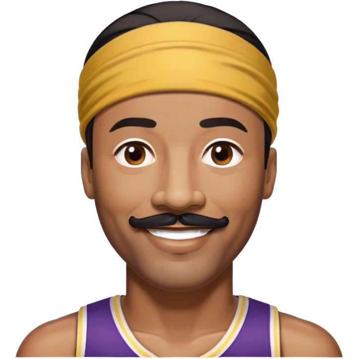 Wilt Chamberlain, tall, black short hair, mustache, headband, smiling emoji