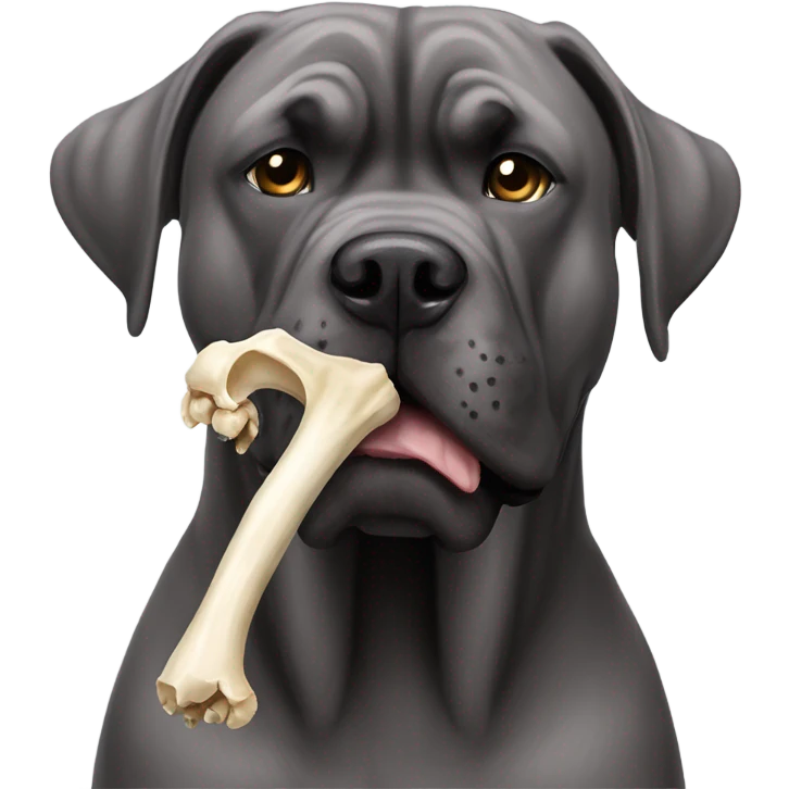 Grey Cane Corso chewings huge bone. emoji