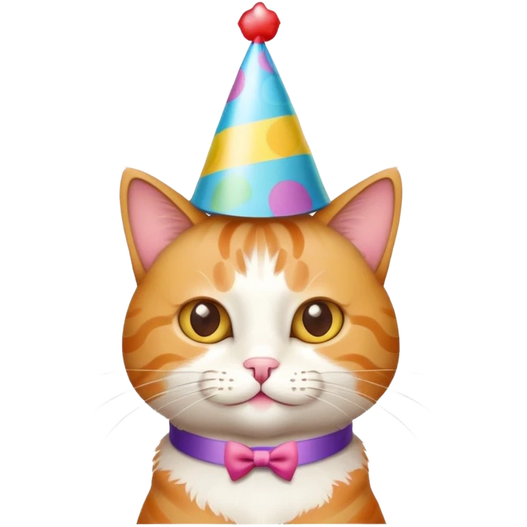Cat wearing a party hat celebrating birthday emoji