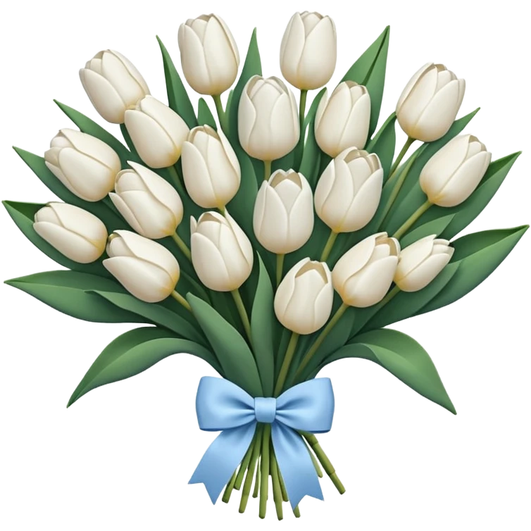 White tulips bouquet with light blue navy bow emoji