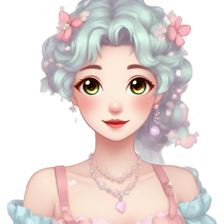 Gorgeous anime style lady with blushing face and accessories cottagecore fairycore  Kawaii anime colorful pearly romantic simplistic aesthetic trending stylea emoji