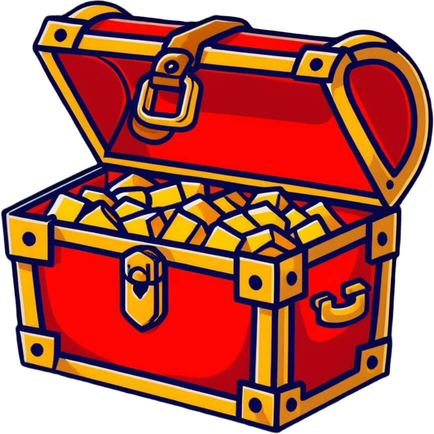 A bright red RPG treasure chest with a golden lock emoji
