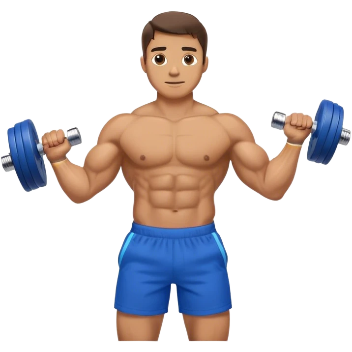 man with blue shorts doing side-lateral raise (T pose) with light dumbbells emoji