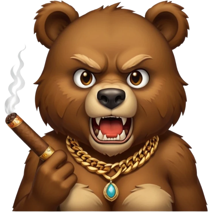 an angry wild bear with sharp teeth, a cigar in her mouth and a necklace around her neck emoji