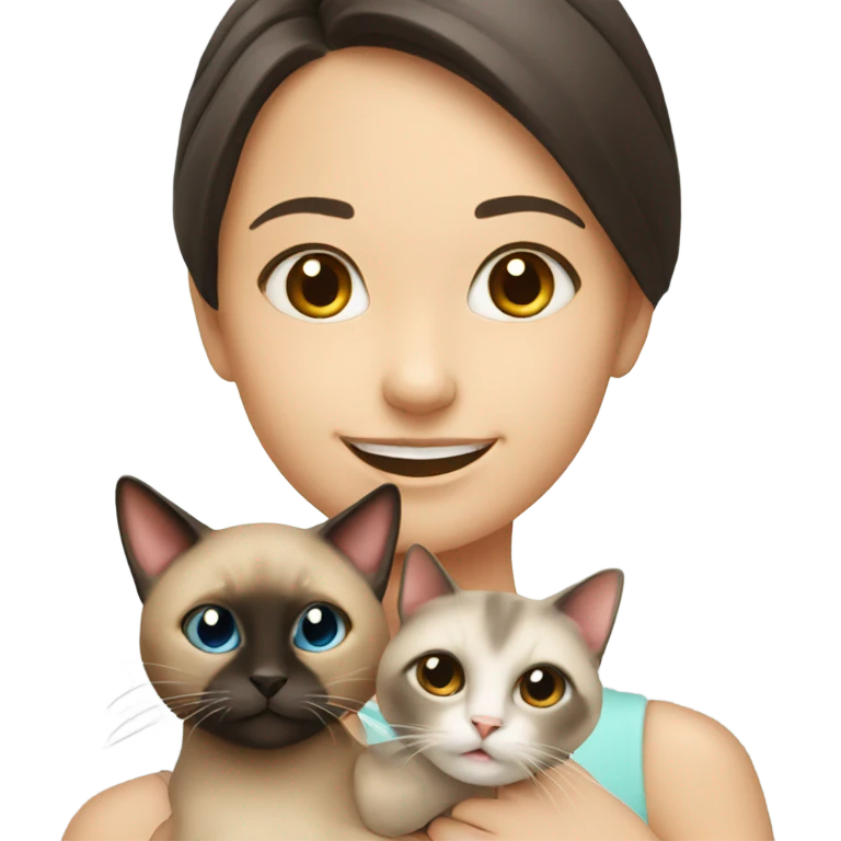 smiling girl with Siamese cat emoji