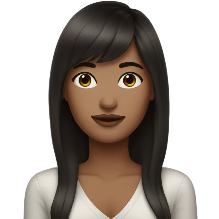 Beautiful woman. Dark brown hair. Salt and pepper.  Bangs.  emoji