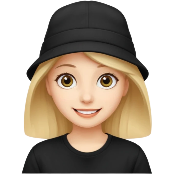 나는 여자이고 눈이 큰 편이고 MBTI는 ENTP야.  모자를 즐겨 써. 검정색 티셔츠를 입혀줘. 성격은 웃기고발랄하게 표현됐으면좋겠어. emoji