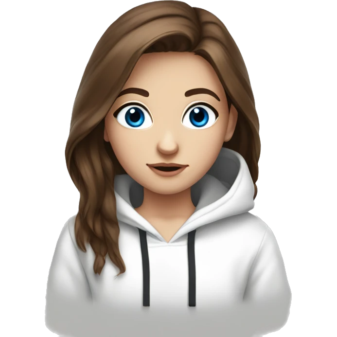 Really beautiful Brown hair blue eyes teenager in a white hoodie. Big Eye lashes  emoji