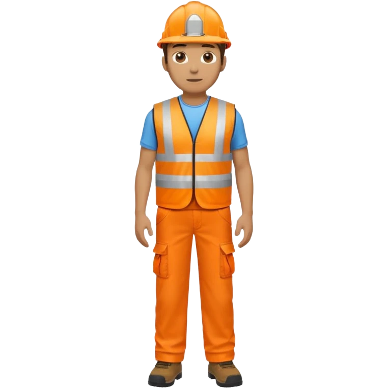 man  no helmet, in orange hi vis vest and chinos, standing full body emoji