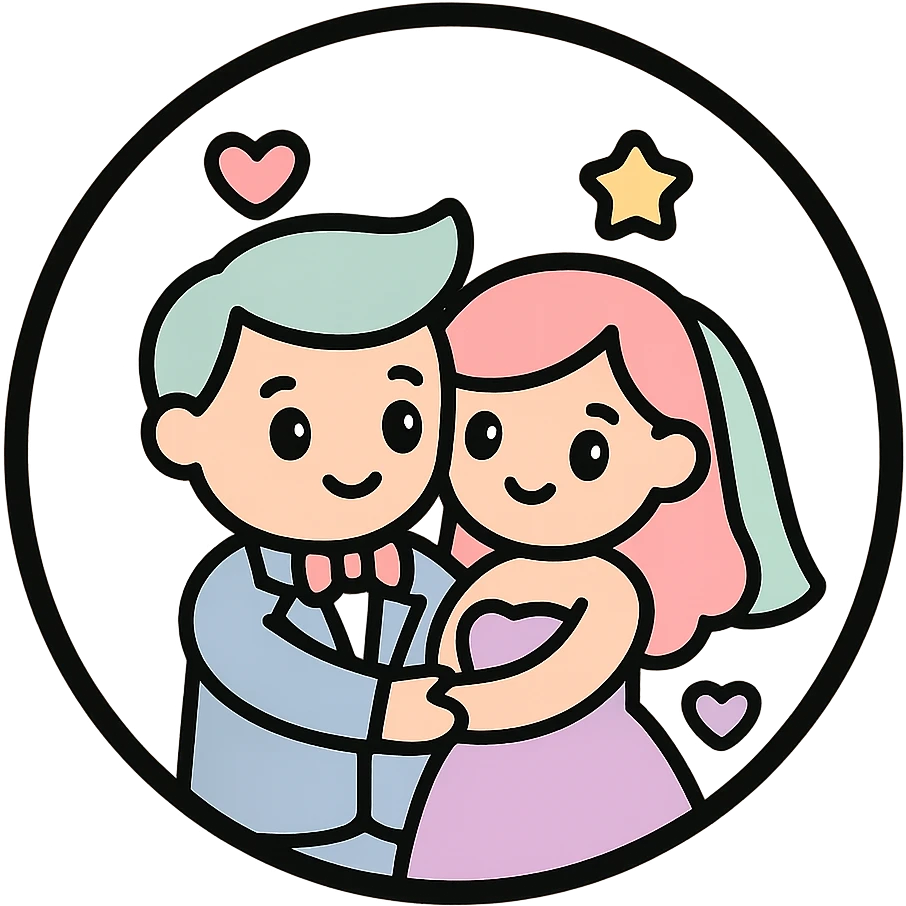 little alchemy style icon
subject: marriage
border: medium-black
shape: round, circular
background: white
style: full color fill with medium black outlining emoji