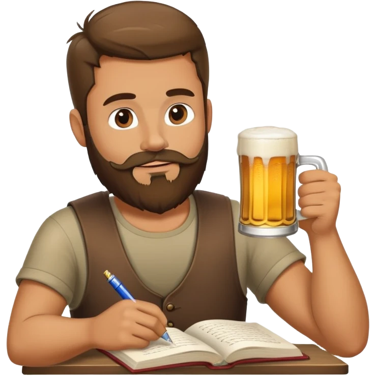 a man writing a book and drinking beer emoji