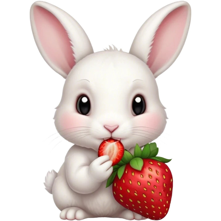 bunny white eating strawberry cute small  emoji