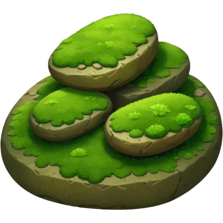 A patch of bright moss covering smooth forest stones. emoji