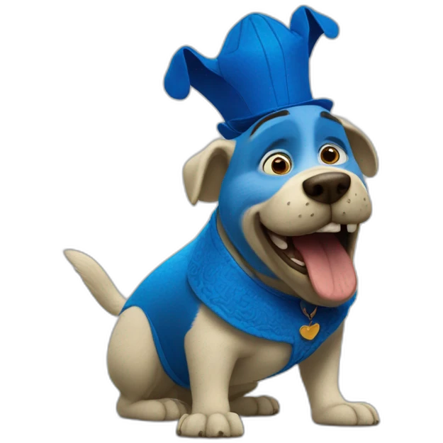 perro azul con payasos al lado bailando junto a shrek de la pelicula "shrek" emoji
