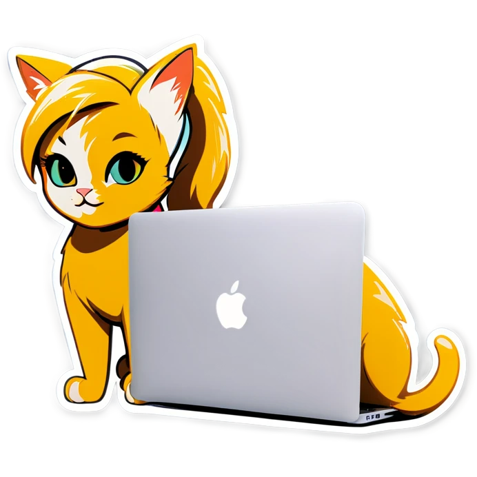 Blonde woman ponytail cat MacBook  emoji