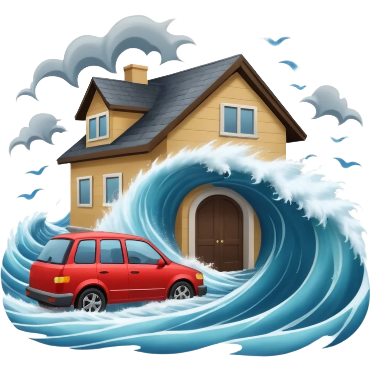 TSUNAMI DESTRUYENDO CASA Y CARRO emoji