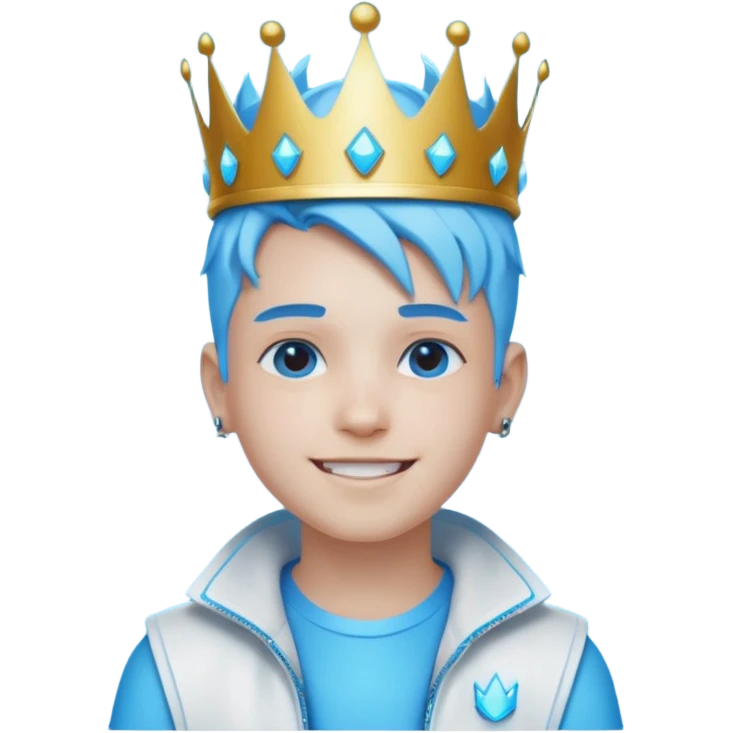 boy neon cyberpunk light blue happy crown white and blue emoji