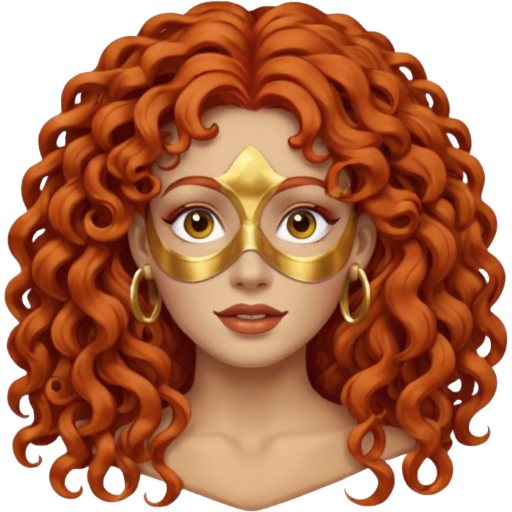 red haired very long curly haired woman with full face clay mask  and big earrings emoji