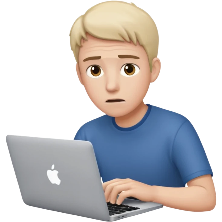 Someone using a MacBook, looking anxious emoji