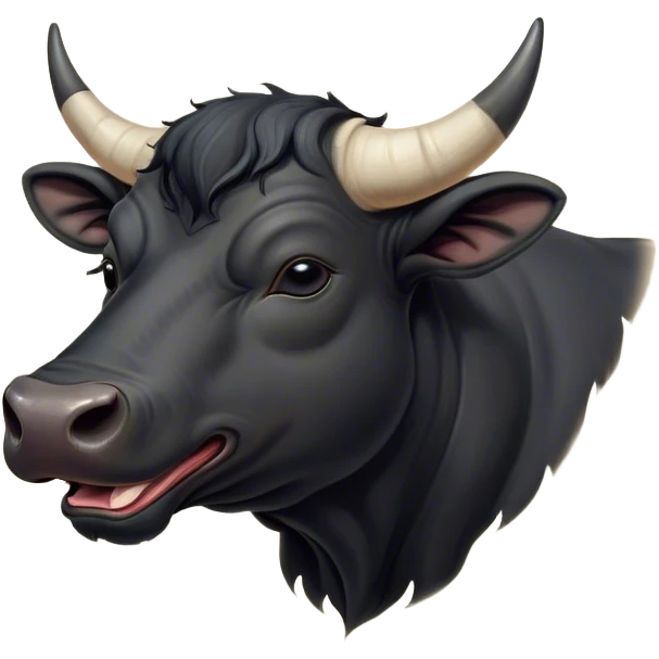 Cinematic Cute Yawning Black Bull Portrait Emoji, Head tilted slightly with a dramatic, wide-open yawn, showcasing a smooth, pure black hide with a subtle texture, floppy ears slightly drooping, round dark eyes barely open in drowsy contentment, Simplified yet irresistibly adorable features, highly detailed, glowing with a soft, cozy glow, high shine, relaxed yet expressive, stylized with a touch of rugged whimsy, bright and endearing, soft glowing outline, capturing the essence of a sleepy yet affectionate guardian, so drowsy it feels like it could charge right out of the screen and curl up for a nap! emoji