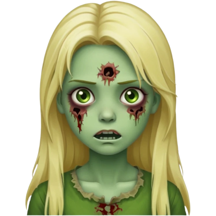 girl zombie with blonde long hair green skin and with no angry face emoji