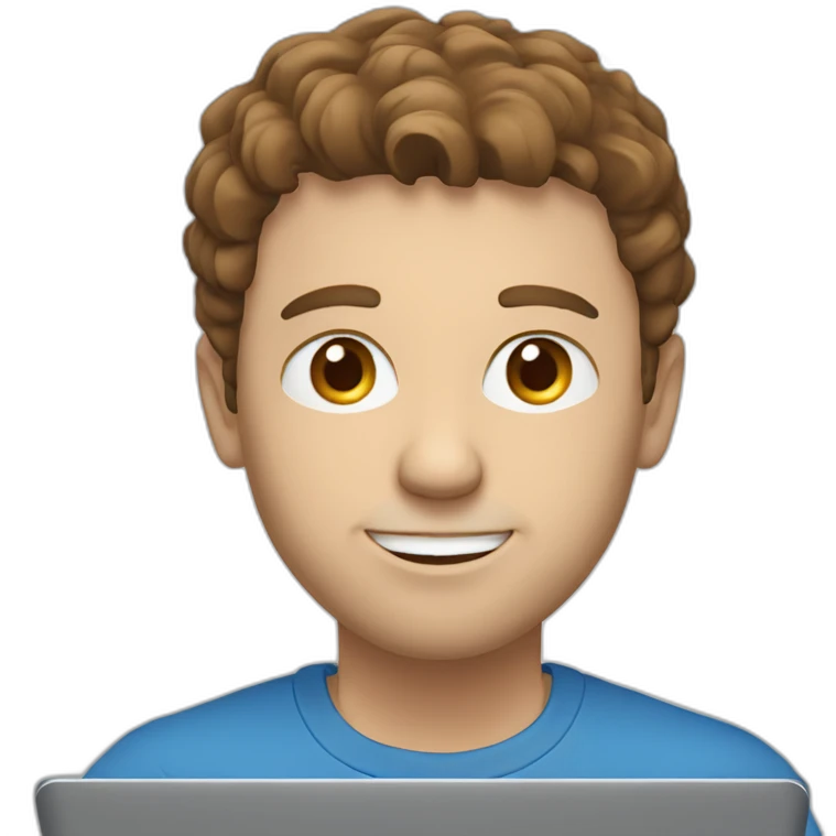 White man with brown hair and blue eyes stuble on face working on a laptop emoji