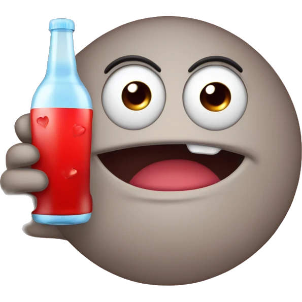 A red heart ❤️ with eyes, a mouth, and hands, looking drunk, holding a drink bottle, with a wobbly and tipsy expression. emoji