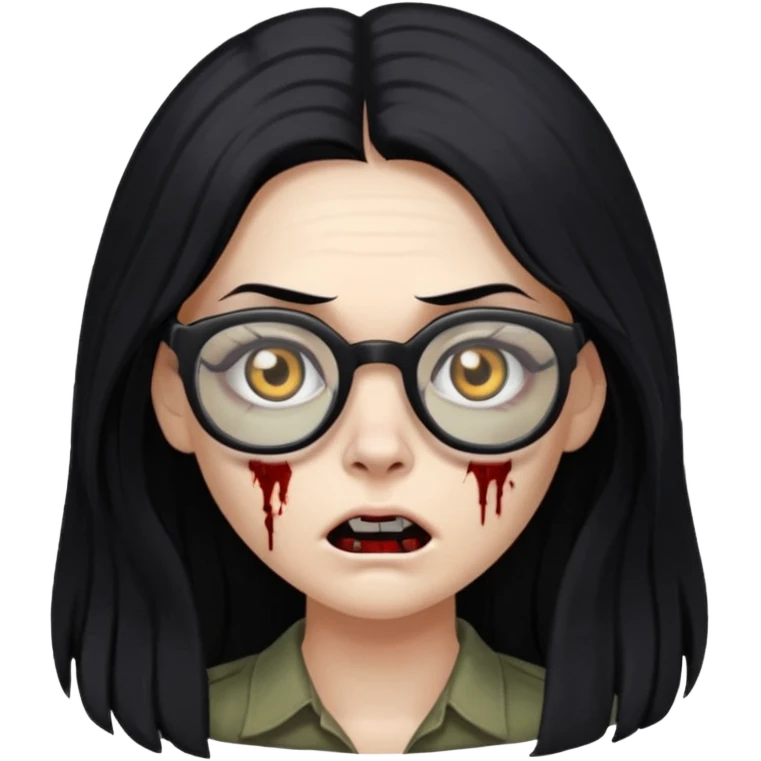 franja, oculos, cabelo preto e longo, mulher e zumbi emoji
