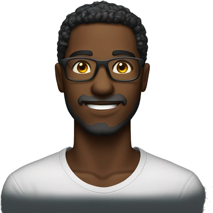 homem negro careca de óculos camisa preta sorrindo emoji