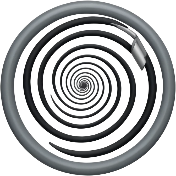 Minimalist emoji-style sticker of a strip of film curling into a hypnotic spiral. No details inside frames. Black and gray only. emoji