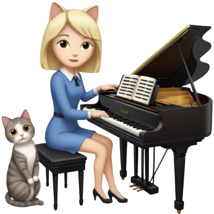woman playing piano while her cat sits on top of the piano emoji