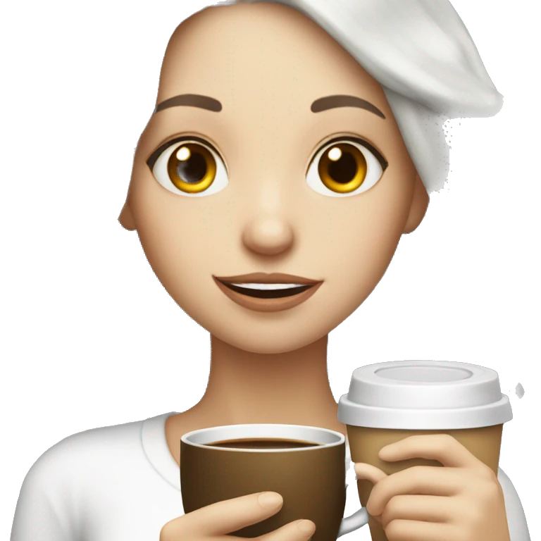 White hair girl drinking coffee emoji