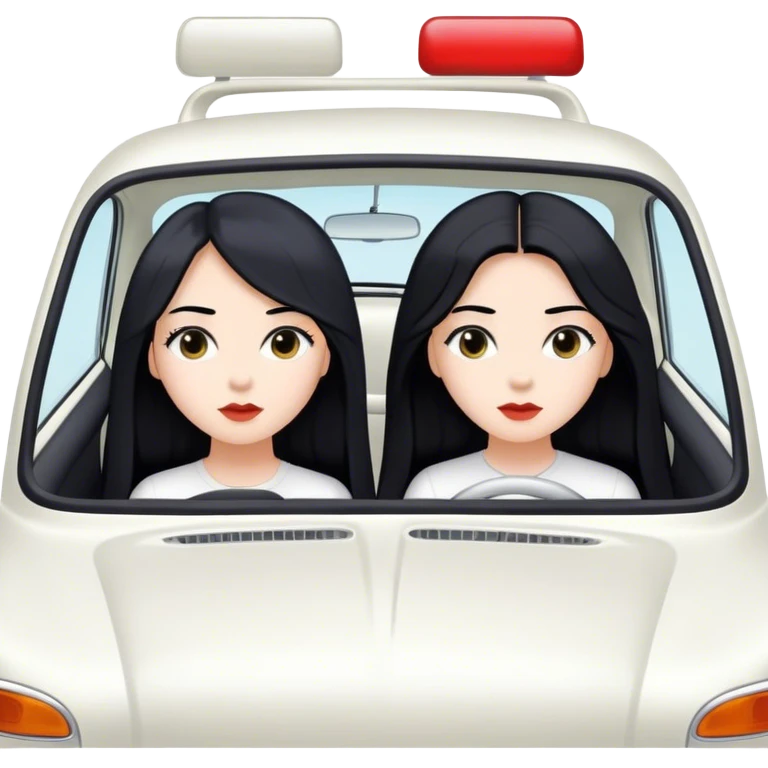 Two girls with long black hair, white, in white car from far view  emoji