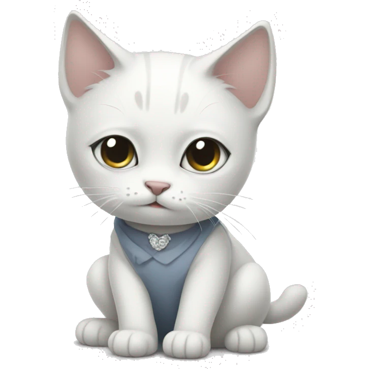 Full body white cat with grey forehead wearing a dress emoji