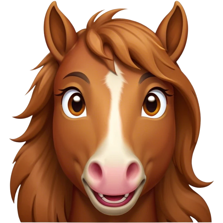 Cinematic Comical Chestnut Horse Portrait Emoji, Head tilted dramatically with an exaggeratedly amused expression, featuring a striking chestnut fur with a glossy finish and wide, expressive amber eyes filled with playful disbelief, Simplified yet hilariously expressive features, highly detailed, glowing with a slightly sassy glow, high shine, dramatic yet playful, stylized with an air of cheeky mischief, bright and endearing, soft glowing outline, capturing the essence of a spirited and over-the-top horse, so meme-worthy it feels like it could side-eye its way into internet fame instantly! emoji
