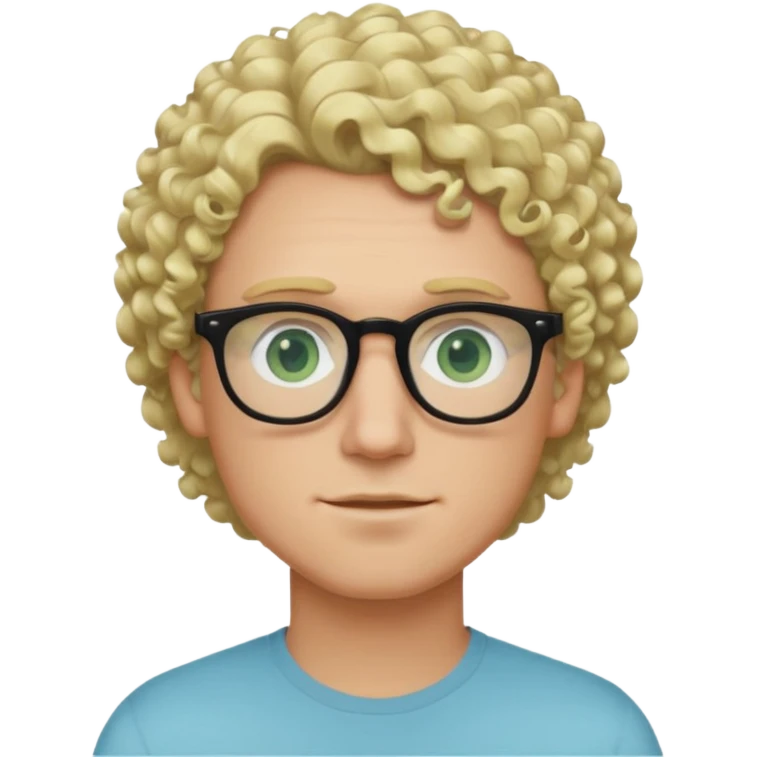 white guy with curly blonde hair and light blue ish green eyes with black glasses  emoji