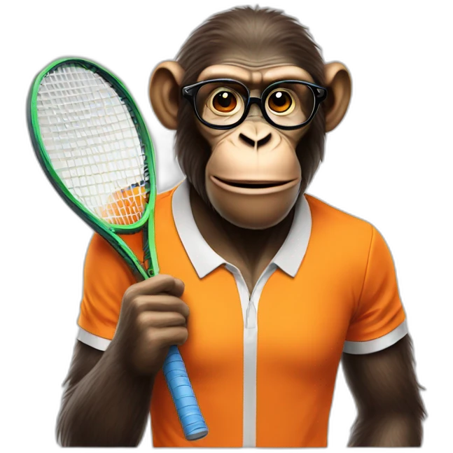 ape playing tennis in orange shirt with glasses emoji