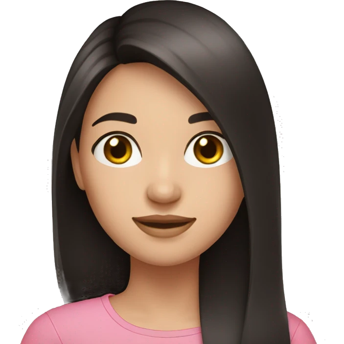 Brunette girl, Black long hair, pink shirt, fair complexion  emoji