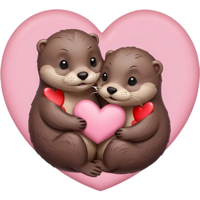 two otters hugging against a pastel pink heart emoji
