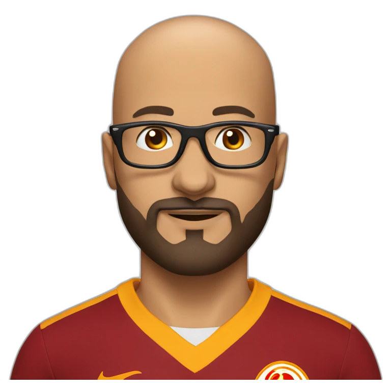 Bald man with galatasaray shirt with beard and optical glasses emoji
