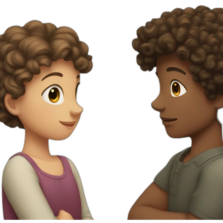  straight haired girl hugging curly haired boy  emoji