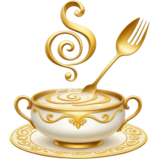 Enchanted cookbook with fork and spoon symbol that's emitting magic sparkles, surrounded by swirling magical mist emoji