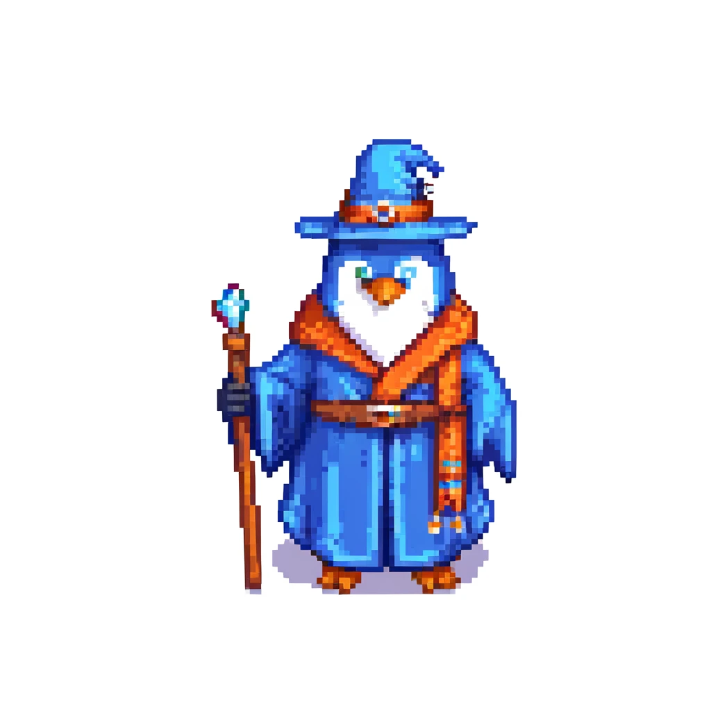 penguin wizard wearing a blue robe emoji