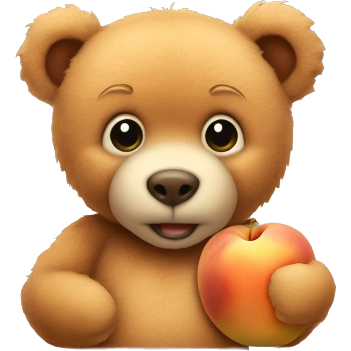 a teddy bear holds a very large peach in both paws and sits emoji