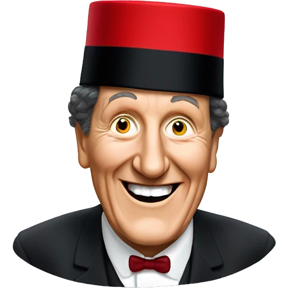 Laughing Tommy cooper with a red fez  emoji